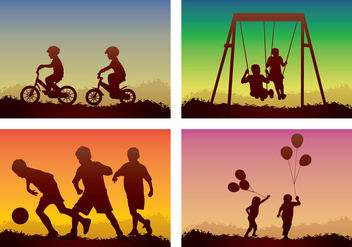 Children Playing Silhouette - Kostenloses vector #394397